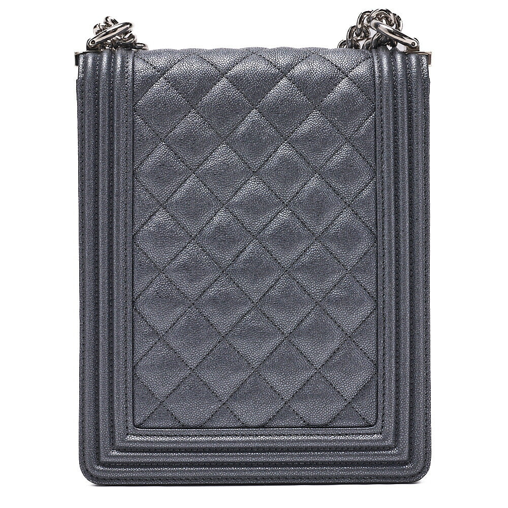 CHANEL Boy Chanel Matelassé Chain Shoulder Caviar Skin Red Silver-Tone Hardware, Pre-Owned