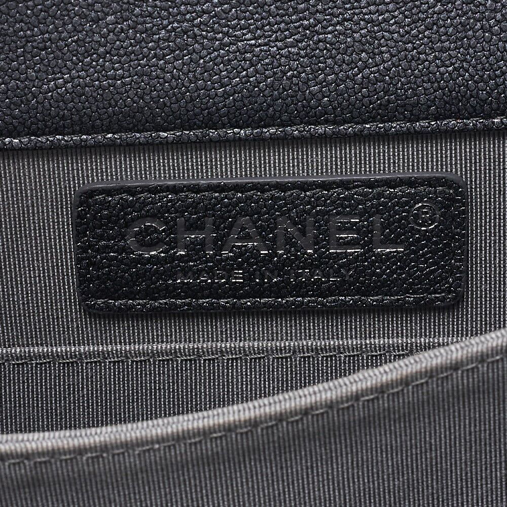 CHANEL Boy Chanel Matelassé Chain Shoulder Caviar Skin Red Silver-Tone Hardware, Pre-Owned