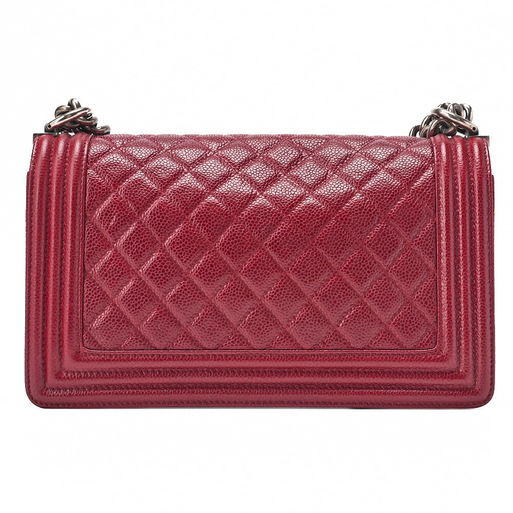 CHANEL Boy Chanel Matelassé Chain Shoulder Caviar Skin Red Silver-Tone Hardware, Pre-Owned