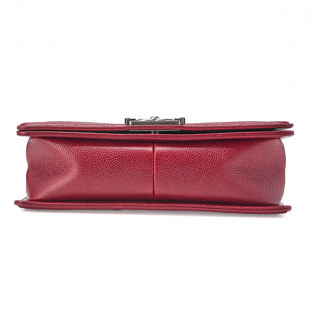 CHANEL Boy Chanel Matelassé Chain Shoulder Caviar Skin Red Silver-Tone Hardware, Pre-Owned