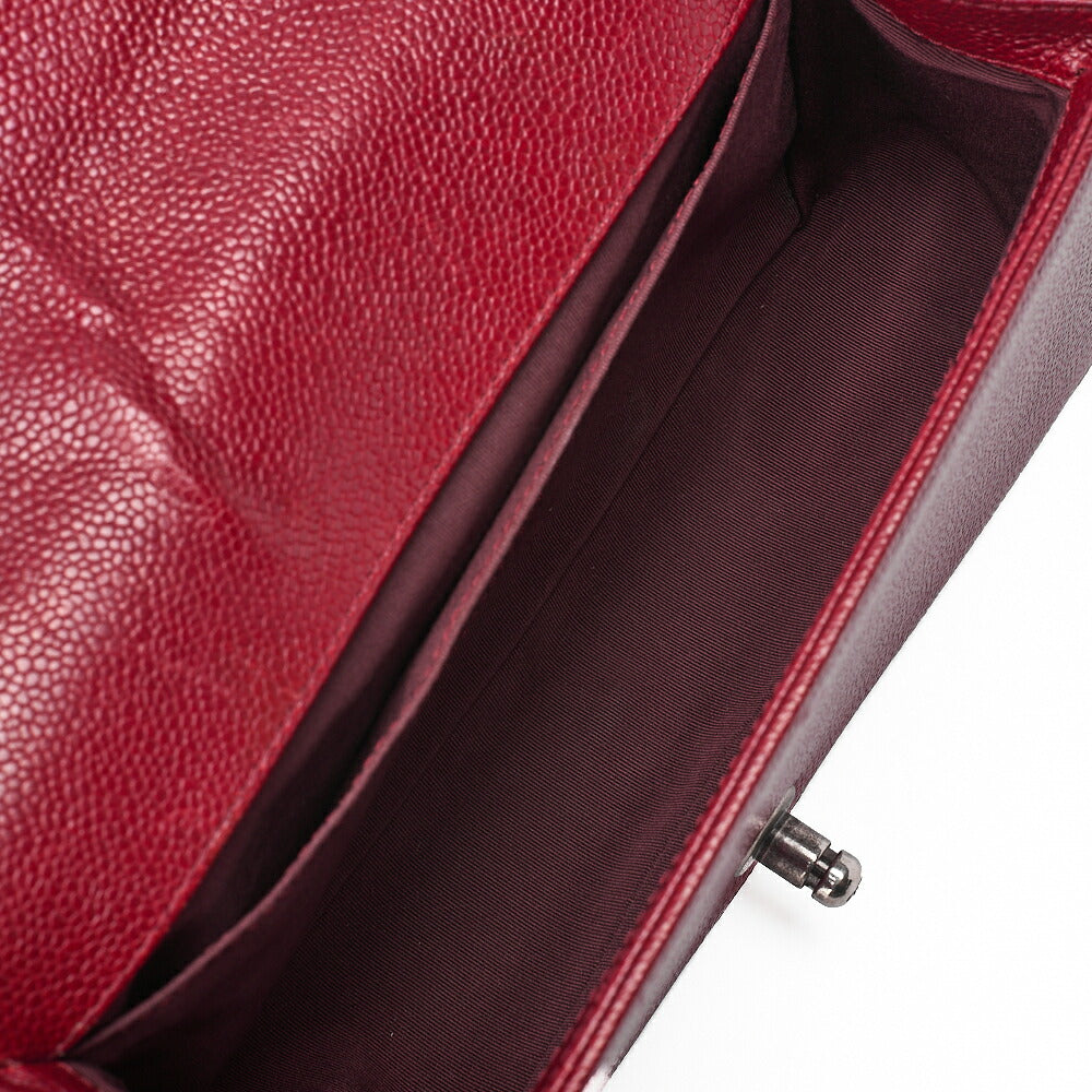 CHANEL Boy Chanel Matelassé Chain Shoulder Caviar Skin Red Silver-Tone Hardware, Pre-Owned