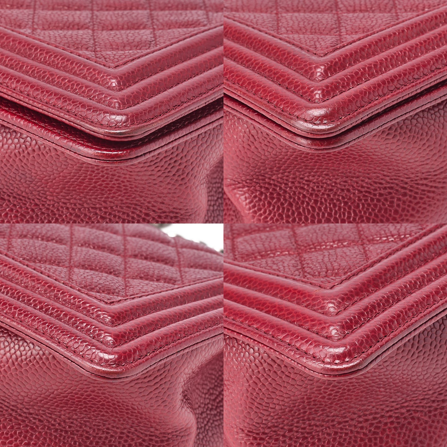 CHANEL Boy Chanel Matelassé Chain Shoulder Caviar Skin Red Silver-Tone Hardware, Pre-Owned
