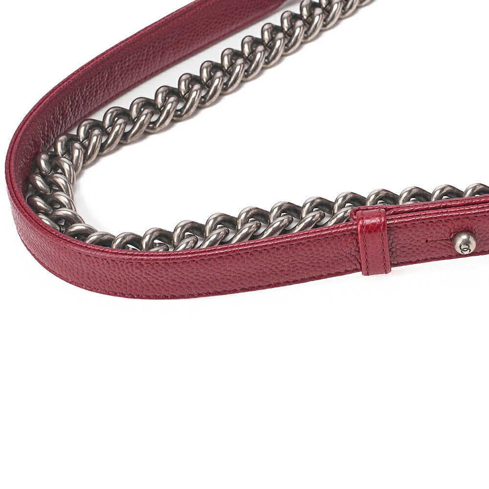 CHANEL Boy Chanel Matelassé Chain Shoulder Caviar Skin Red Silver-Tone Hardware, Pre-Owned