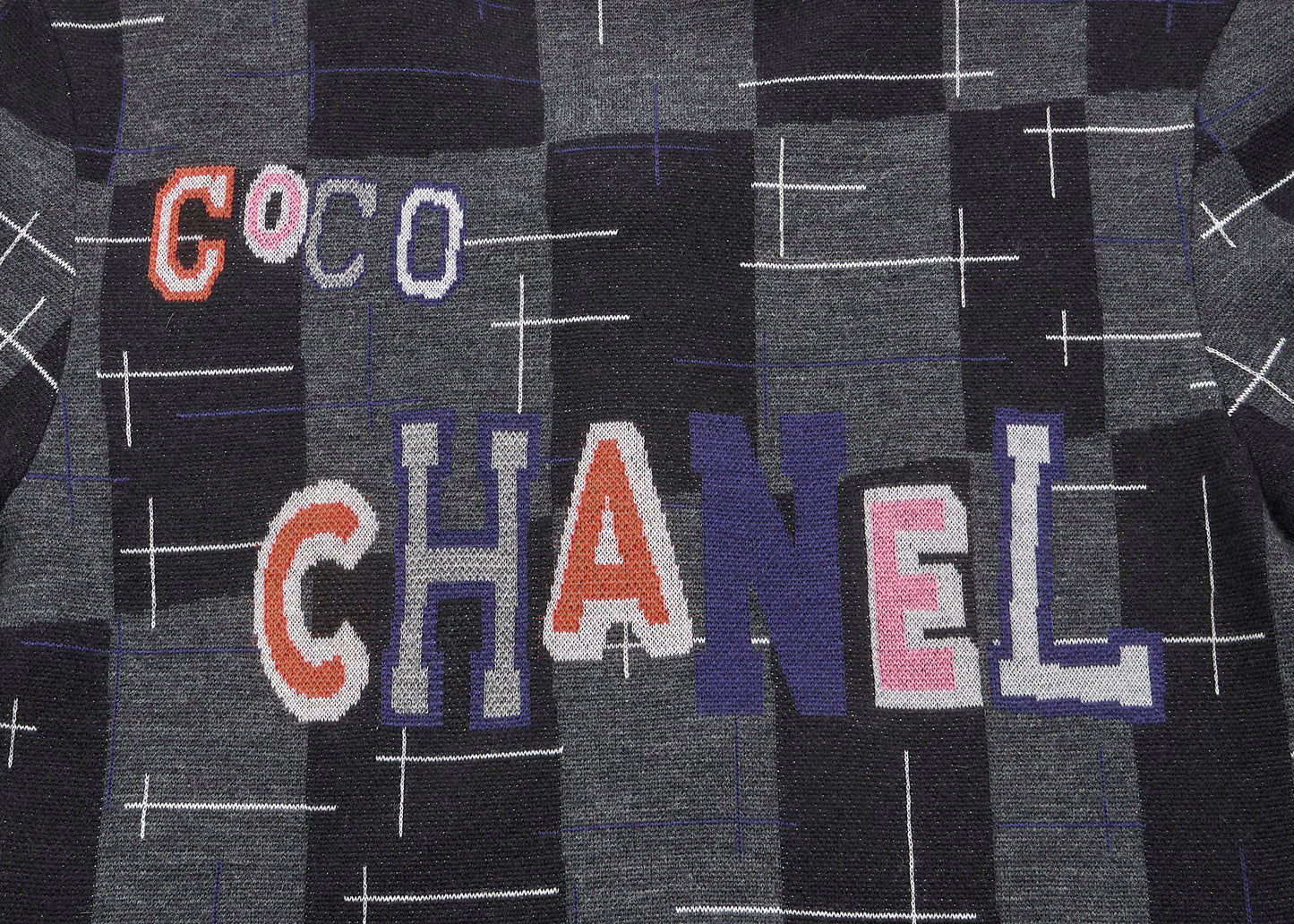 CHANEL Coco Button Logo Dress 36 Grey x Multicolor Knit Top Cardigan Branded Silver-Tone Hardware, Pre-Owned