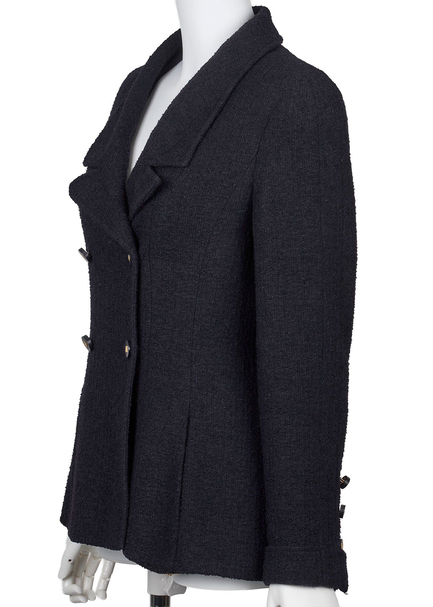 CHANEL Coco Button Jacket 38 Navy Top Long Sleeve Blouson Cut-and-Sew Outerwear Branded Gold-Tone Hardware, Pre-Owned
