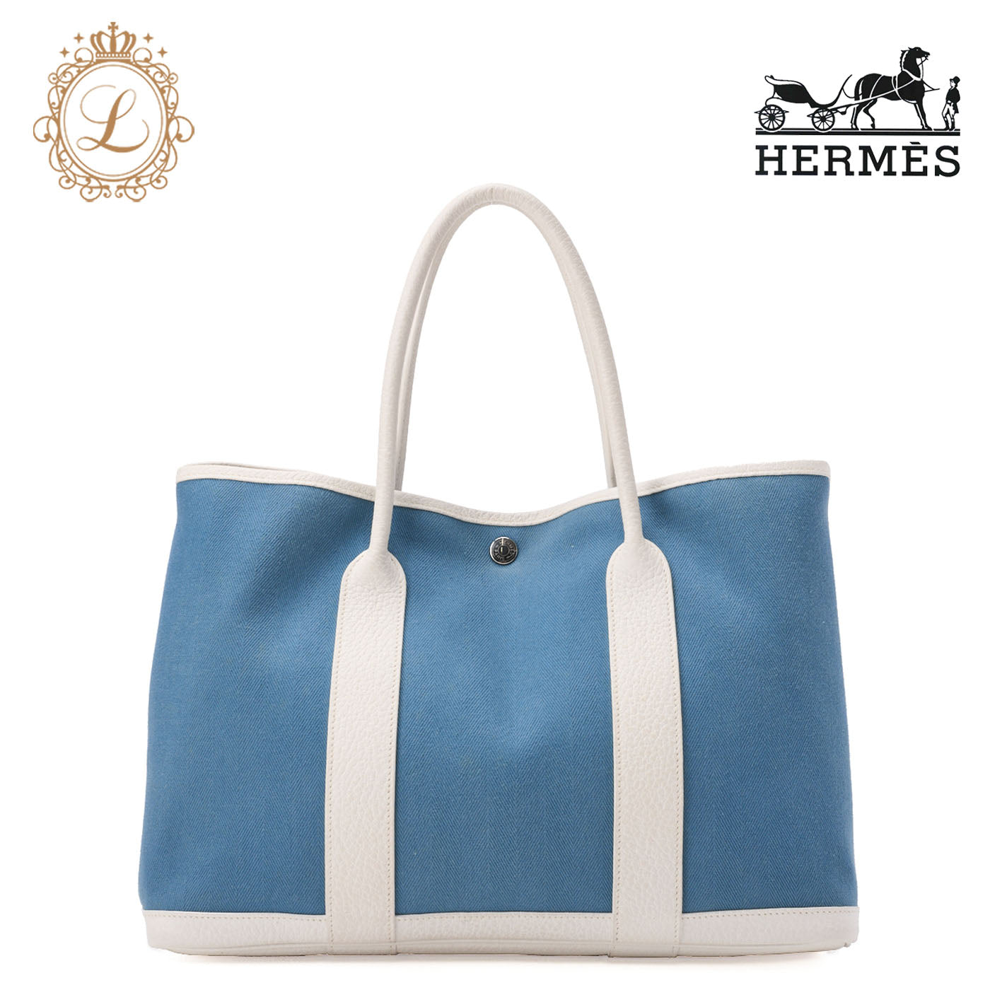 HERMES Garden Party PM Tote Bag to Negonda Turquoise Silver-Tone Hardware, Pre-Owned