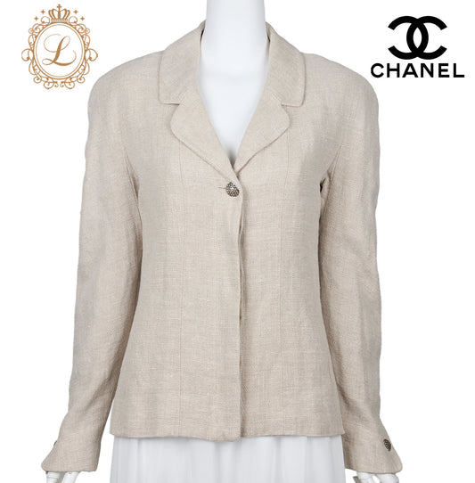 CHANEL Coco Button Jacket 36 Beige Top Long Sleeve Blouson Cut-and-Sew Outerwear Branded Gold-Tone Hardware, Pre-Owned