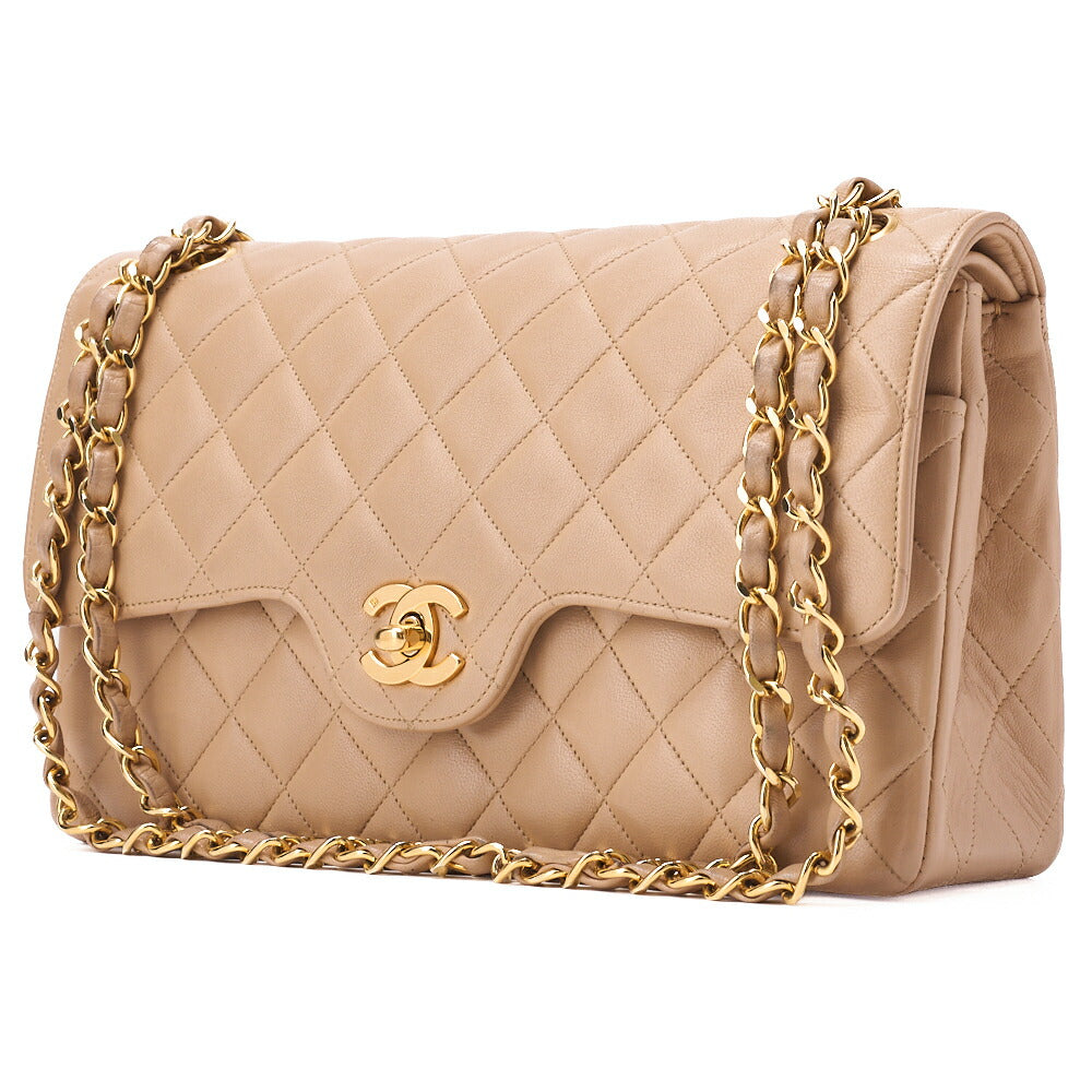 CHANEL Shoulder Bag Matelassé Double Flap 25cm Chain Shoulder Lambskin Black Gold-Tone Hardware, Pre-Owned