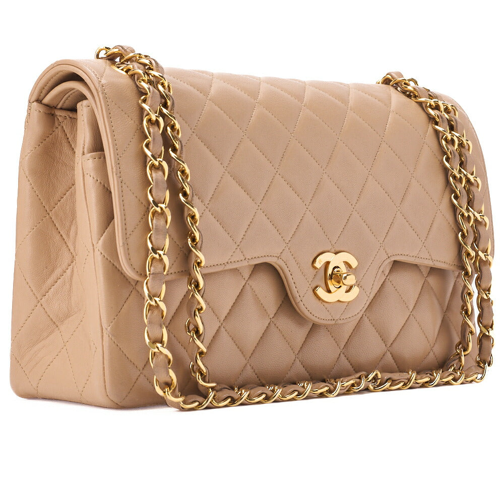 CHANEL Shoulder Bag Matelassé Double Flap 25cm Chain Shoulder Lambskin Black Gold-Tone Hardware, Pre-Owned
