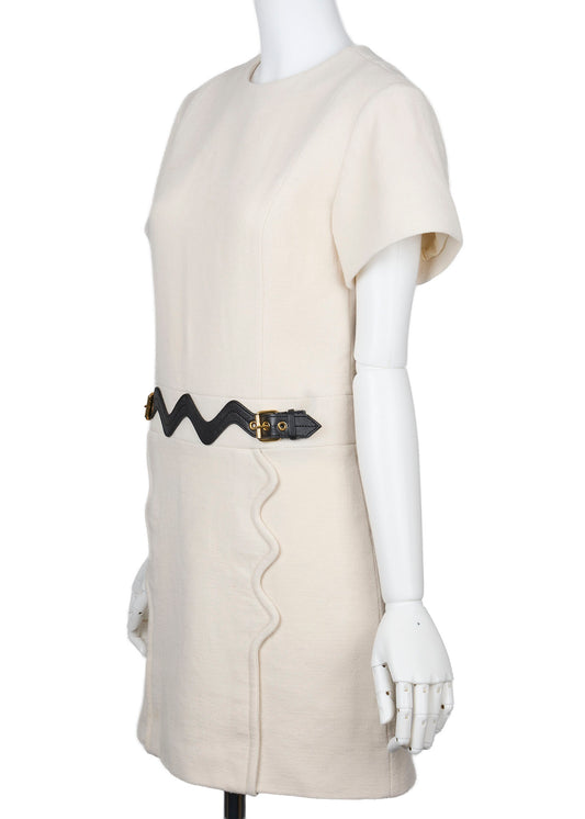 LOUIS VUITTON Louis Vuitton Belt Dress 34 Ivory Short Sleeve Dress Skirt Top Brand Gold-Tone Hardware, Pre-Owned