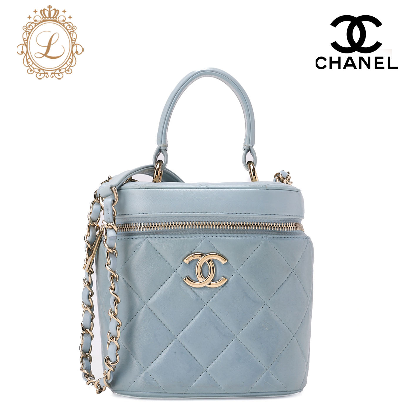 CHANEL Coco Mark Circle Coco Drawstring Shoulder Bag Lambskin White Gold-Tone Hardware, Pre-Owned