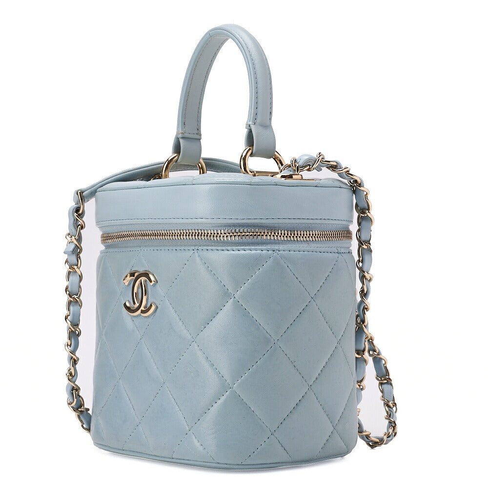 CHANEL Coco Mark Circle Coco Drawstring Shoulder Bag Lambskin White Gold-Tone Hardware, Pre-Owned
