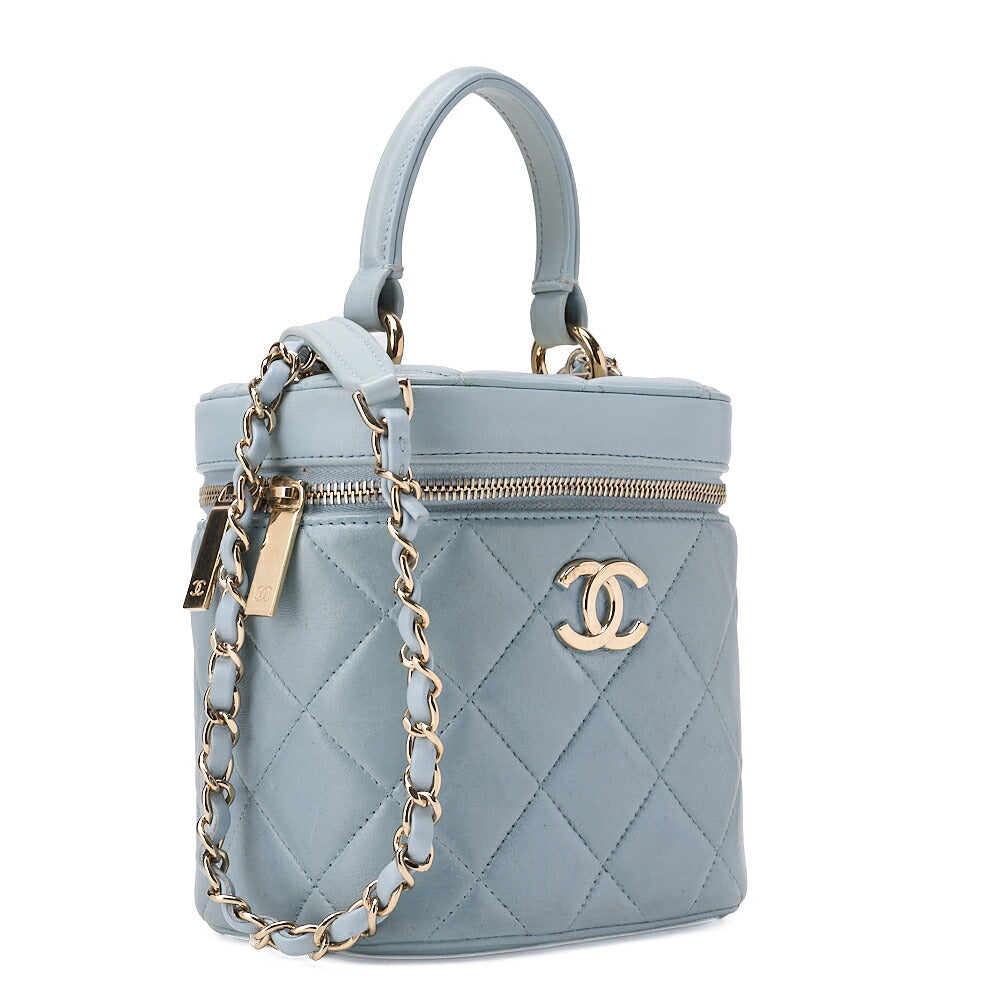 CHANEL Coco Mark Circle Coco Drawstring Shoulder Bag Lambskin White Gold-Tone Hardware, Pre-Owned