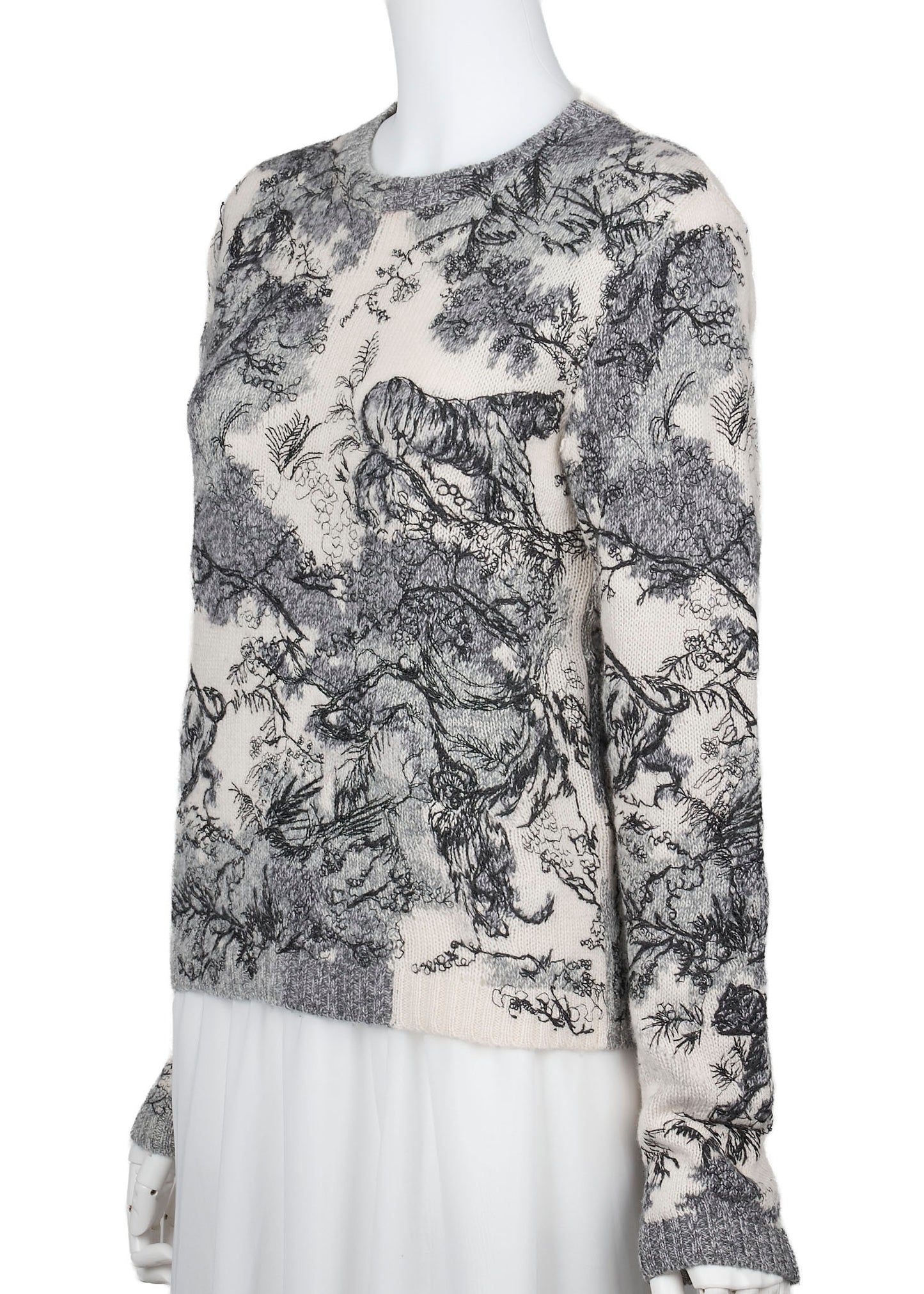Dior All-Over Cashmere Sweater 36 White x Black Knit Top Long Sleeve Cut & Sew Branded Pre-Owned