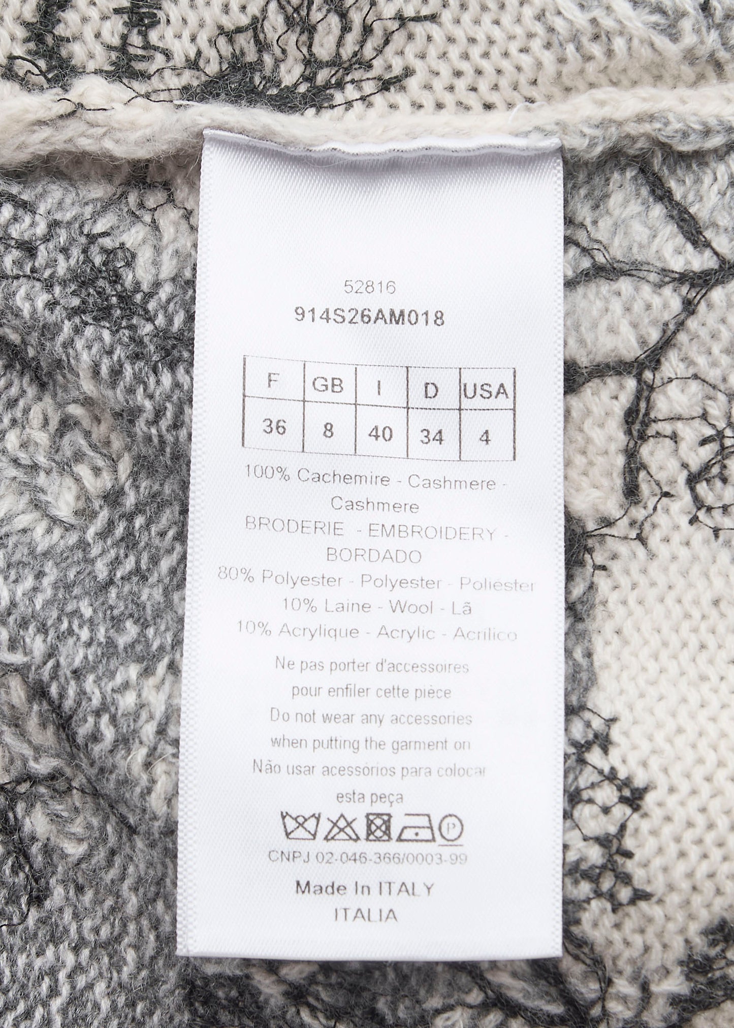 Dior All-Over Cashmere Sweater 36 White x Black Knit Top Long Sleeve Cut & Sew Branded Pre-Owned