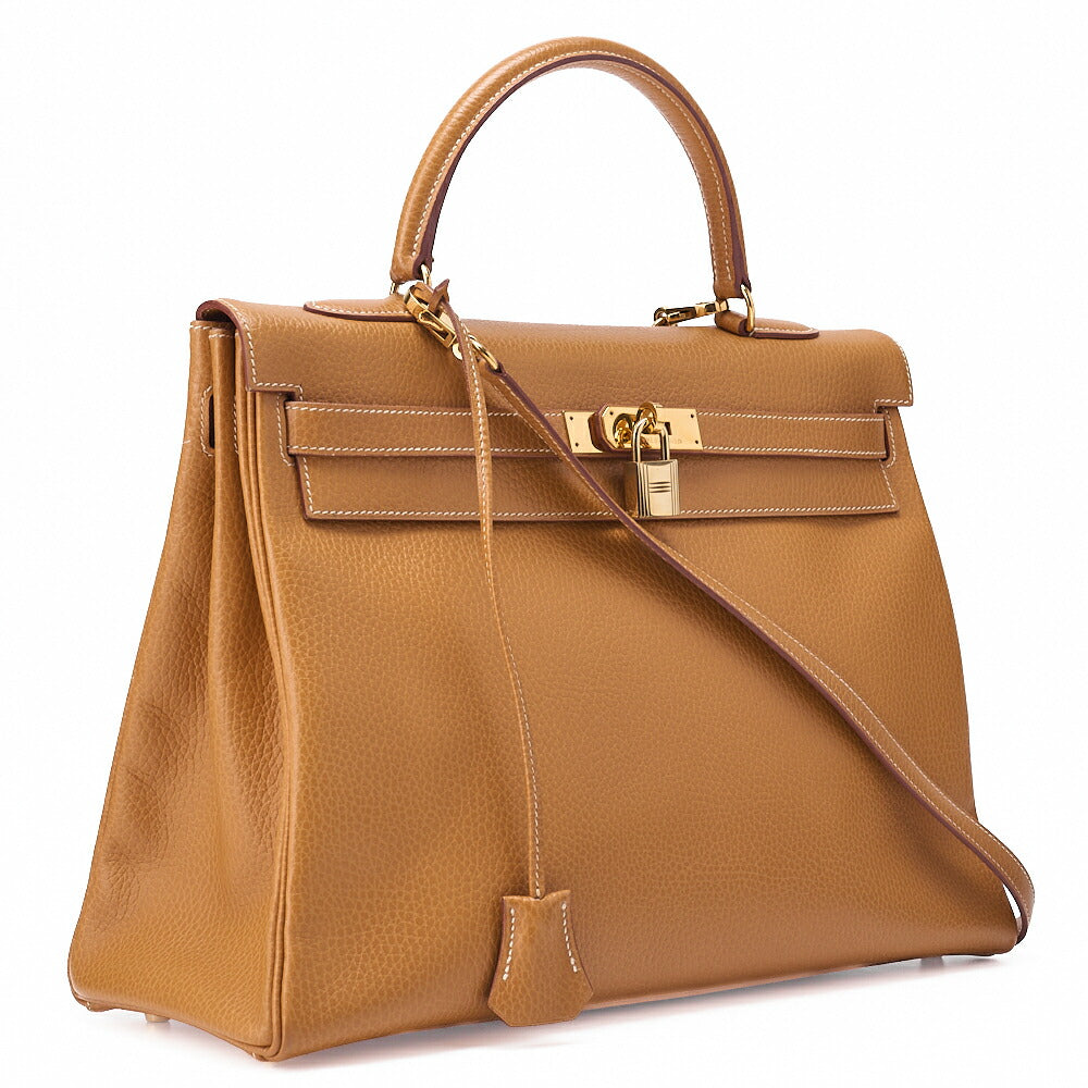 HERMES Kelly 35 Handbag Inseam Ardennes Natural Gold-Tone Hardware, Pre-Owned
