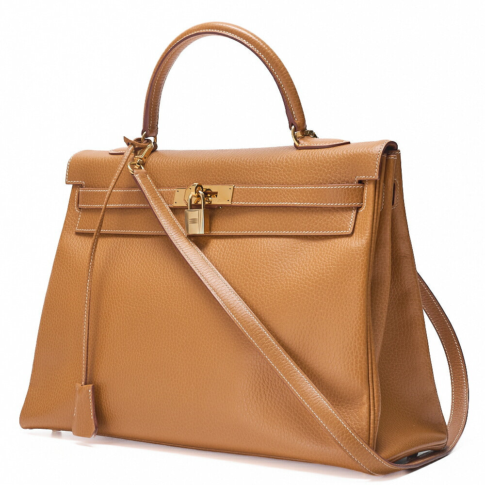 HERMES Kelly 35 Handbag Inseam Ardennes Natural Gold-Tone Hardware, Pre-Owned