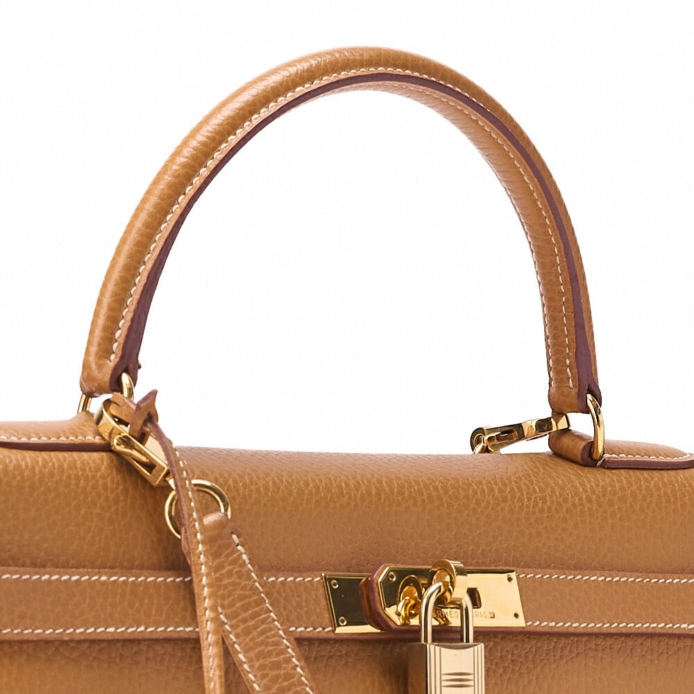 HERMES Kelly 35 Handbag Inseam Ardennes Natural Gold-Tone Hardware, Pre-Owned