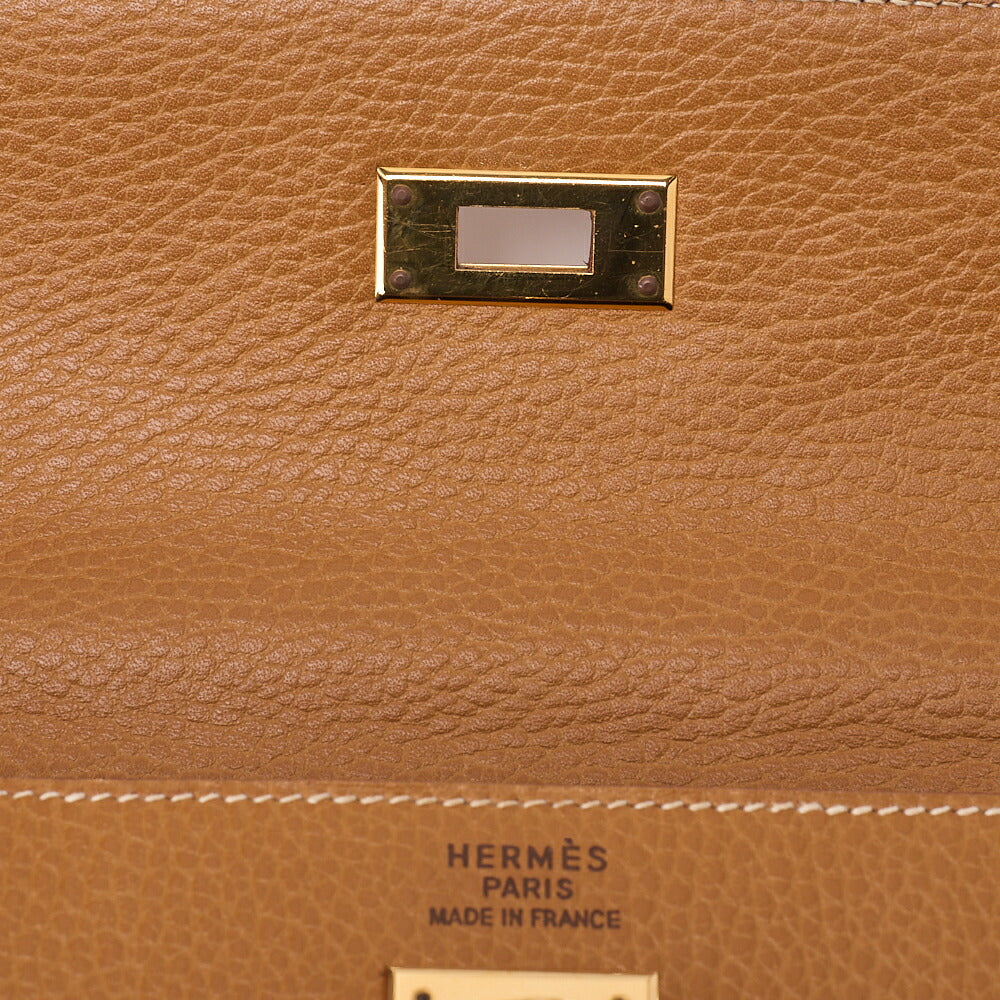 HERMES Kelly 35 Handbag Inseam Ardennes Natural Gold-Tone Hardware, Pre-Owned