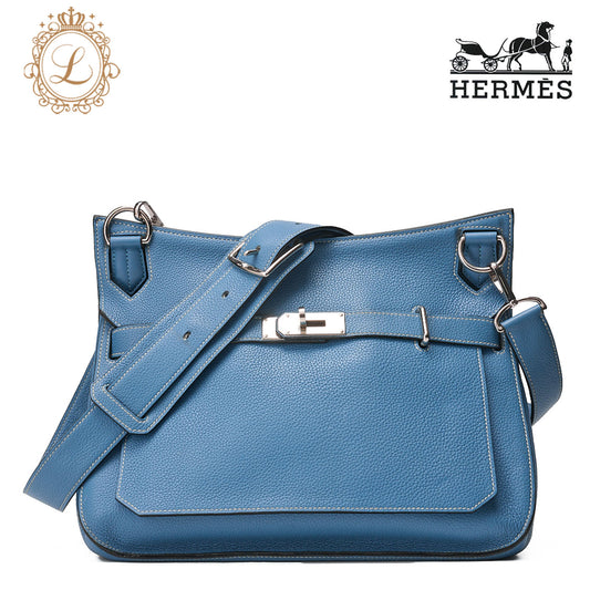 HERMES Gypsy 34 Shoulder Bag Tryon Clemence Blue Jean Silver-Tone Hardware, Pre-Owned