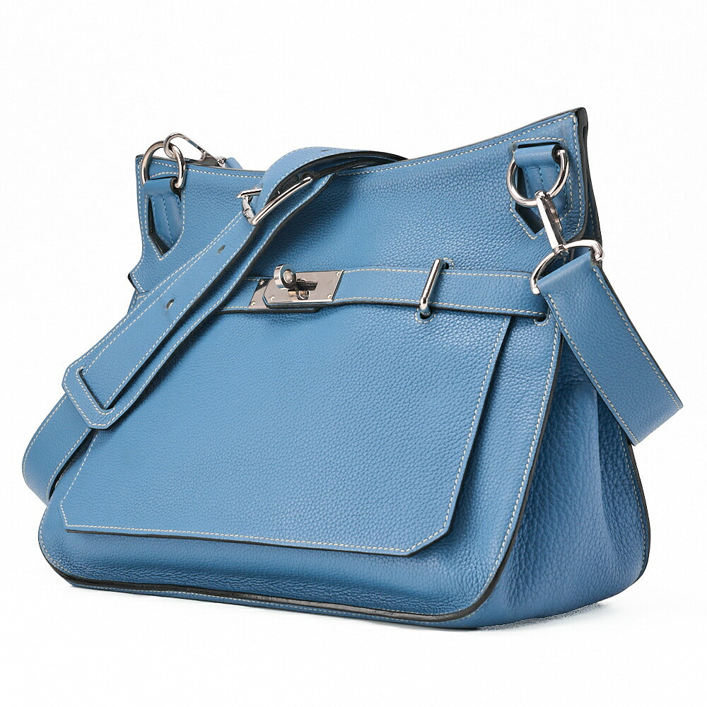 HERMES Gypsy 34 Shoulder Bag Tryon Clemence Blue Jean Silver-Tone Hardware, Pre-Owned