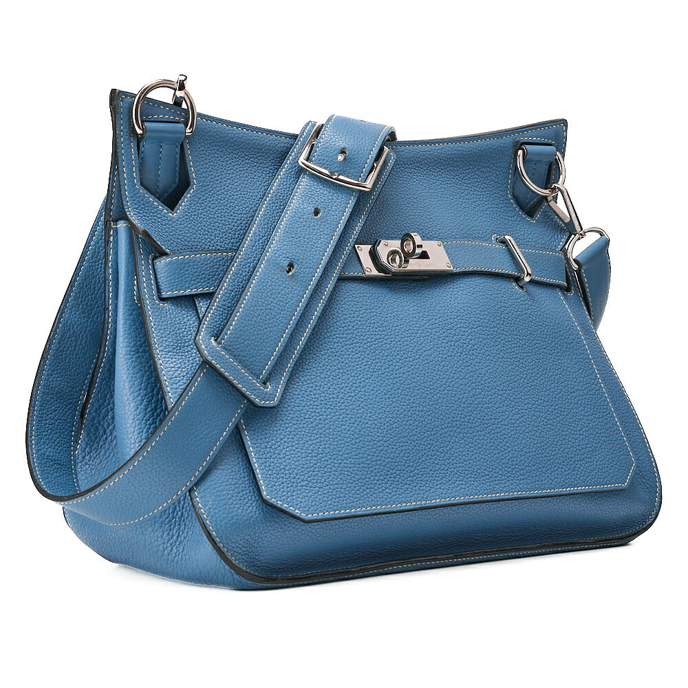 HERMES Gypsy 34 Shoulder Bag Tryon Clemence Blue Jean Silver-Tone Hardware, Pre-Owned