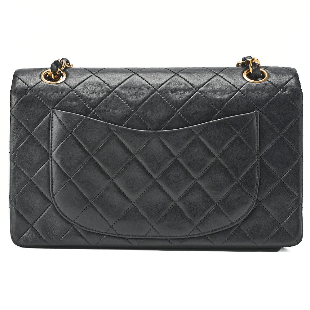 CHANEL Chain Shoulder Bag Matelassé Double Flap 23cm Lambskin Black Gold-Tone Hardware, Pre-Owned