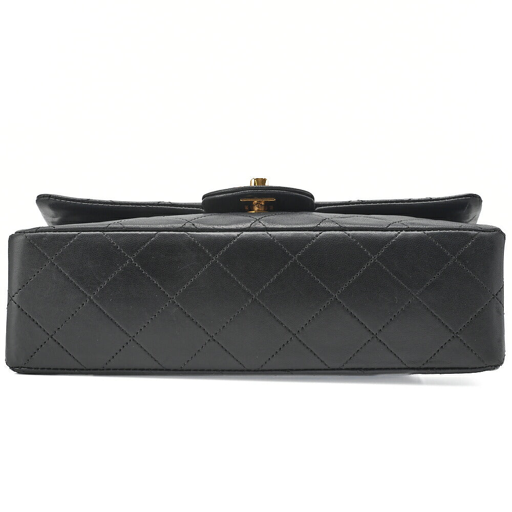 CHANEL Chain Shoulder Bag Matelassé Double Flap 23cm Lambskin Black Gold-Tone Hardware, Pre-Owned