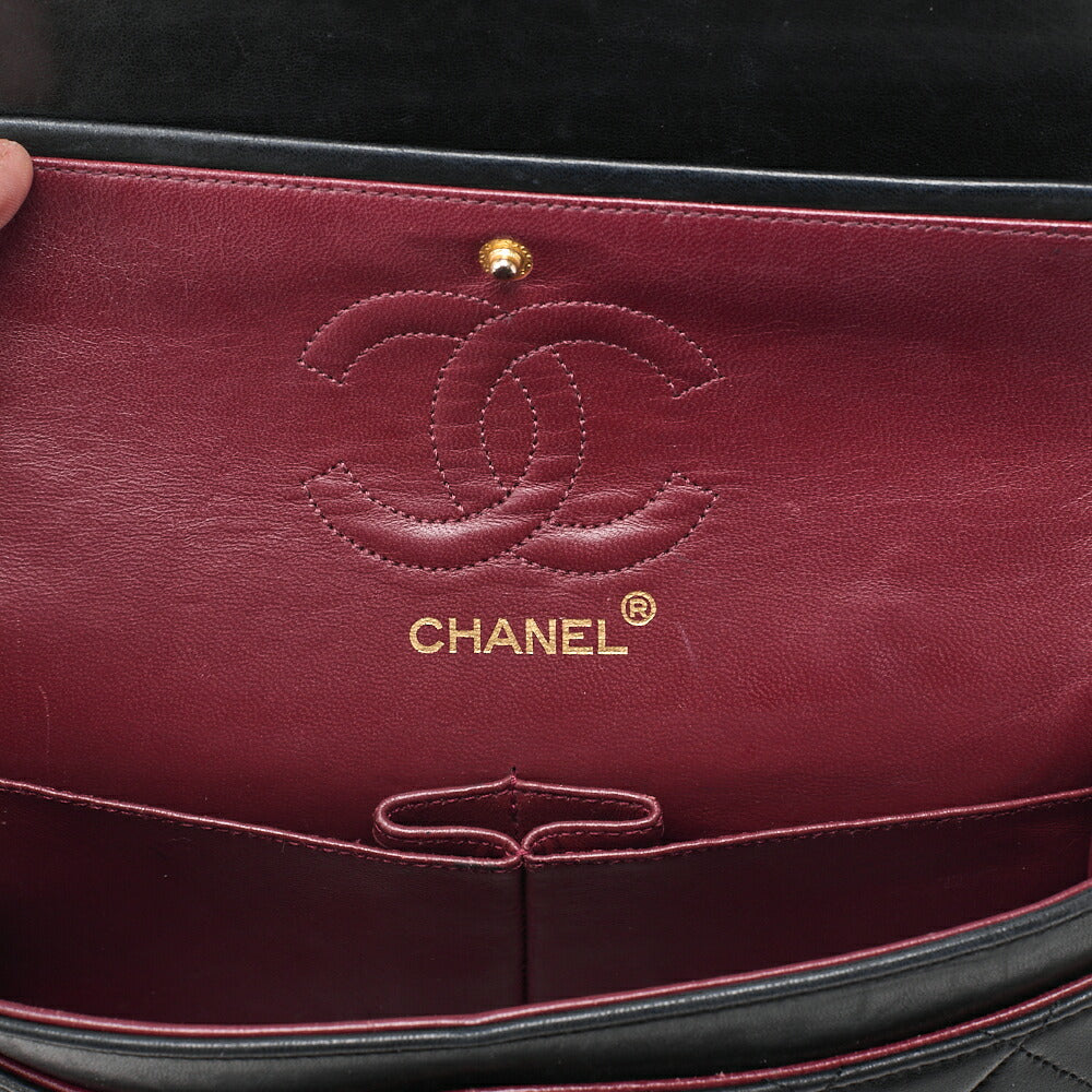 CHANEL Chain Shoulder Bag Matelassé Double Flap 23cm Lambskin Black Gold-Tone Hardware, Pre-Owned