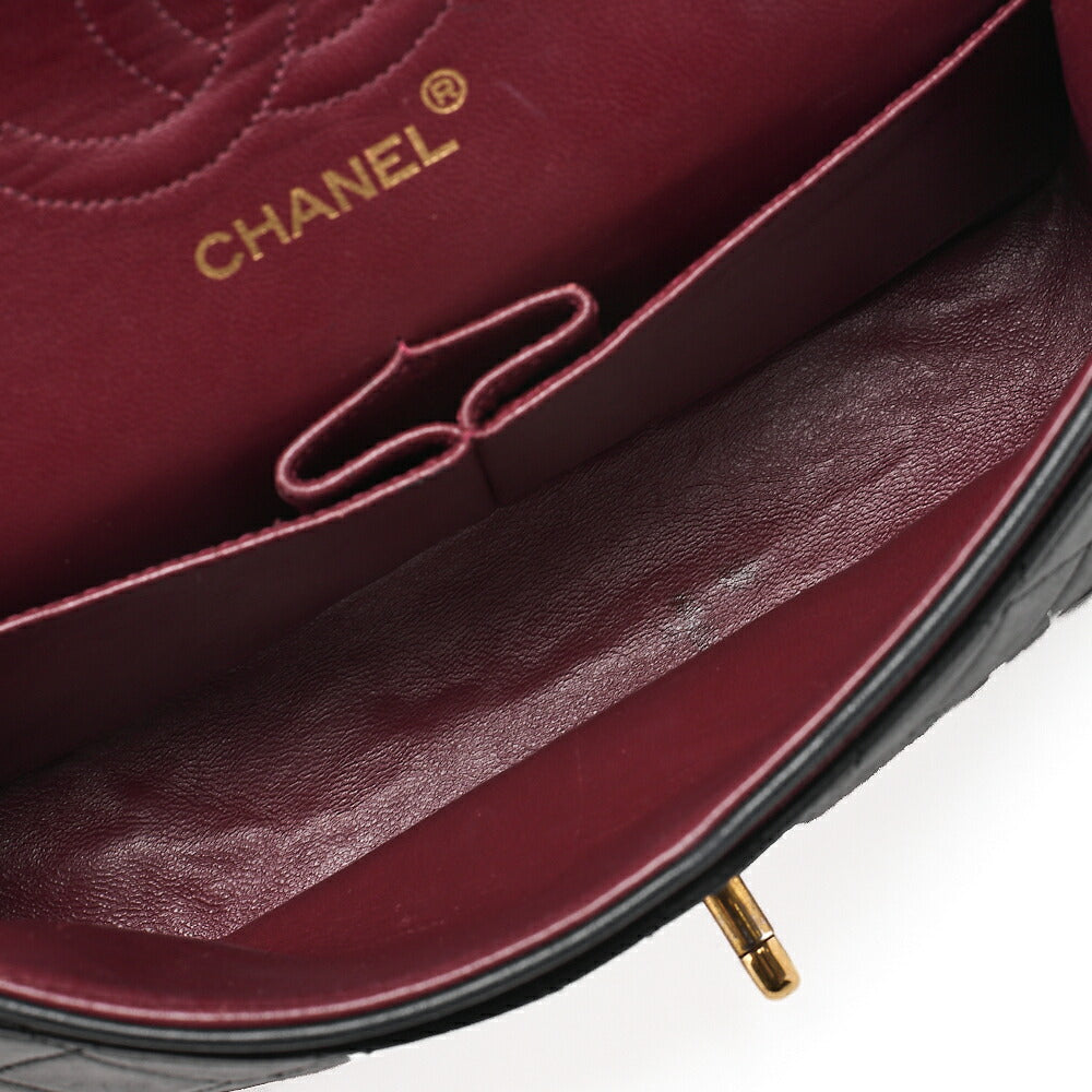 CHANEL Chain Shoulder Bag Matelassé Double Flap 23cm Lambskin Black Gold-Tone Hardware, Pre-Owned