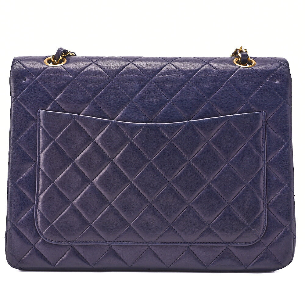 CHANEL Chain Shoulder Matelassé Double Flap 25cm Square Lambskin Navy Gold-Tone Hardware, Pre-Owned