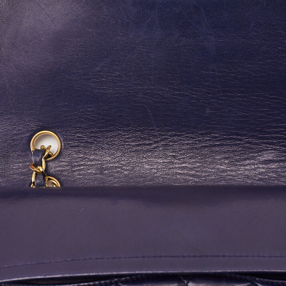 CHANEL Chain Shoulder Matelassé Double Flap 25cm Square Lambskin Navy Gold-Tone Hardware, Pre-Owned