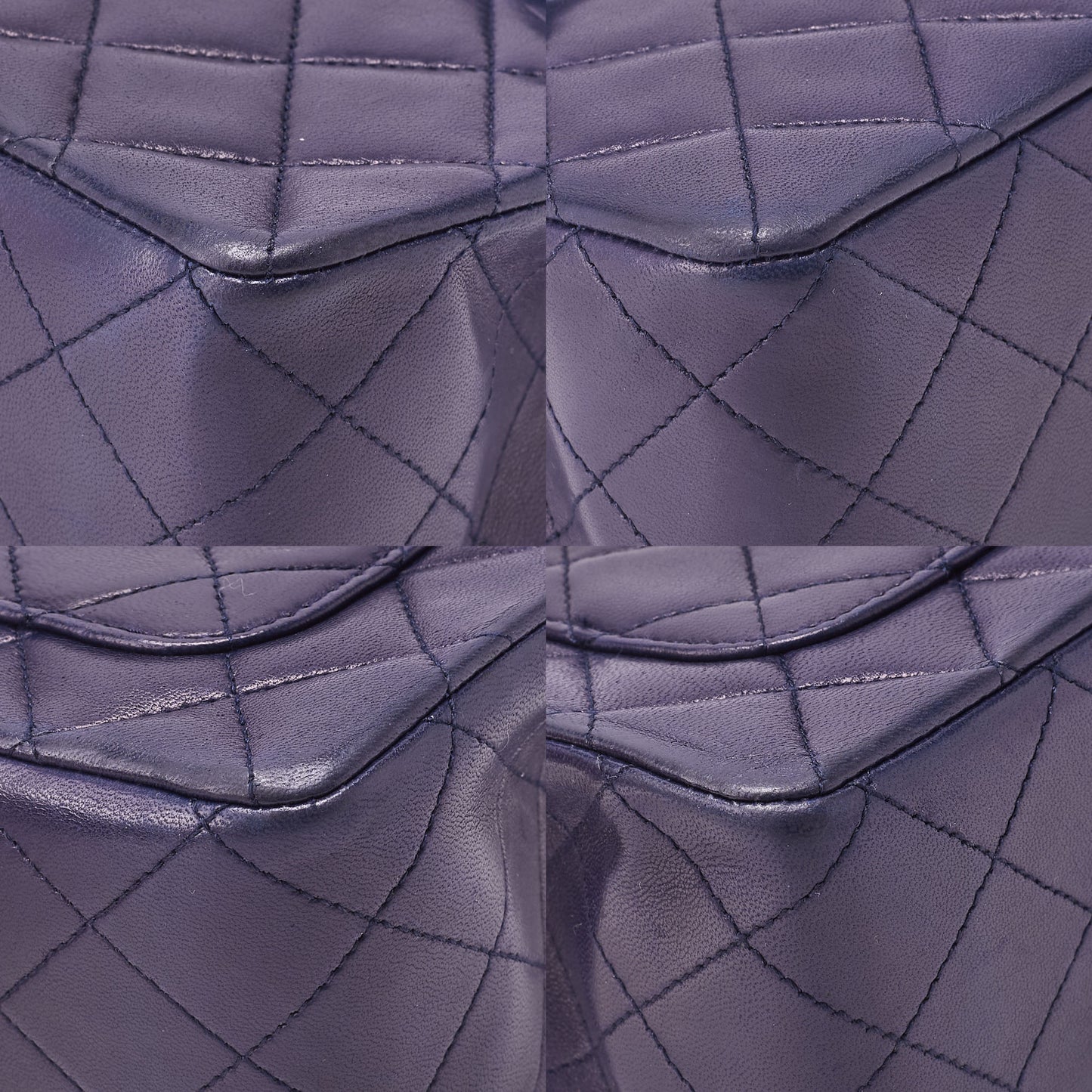 CHANEL Chain Shoulder Matelassé Double Flap 25cm Square Lambskin Navy Gold-Tone Hardware, Pre-Owned