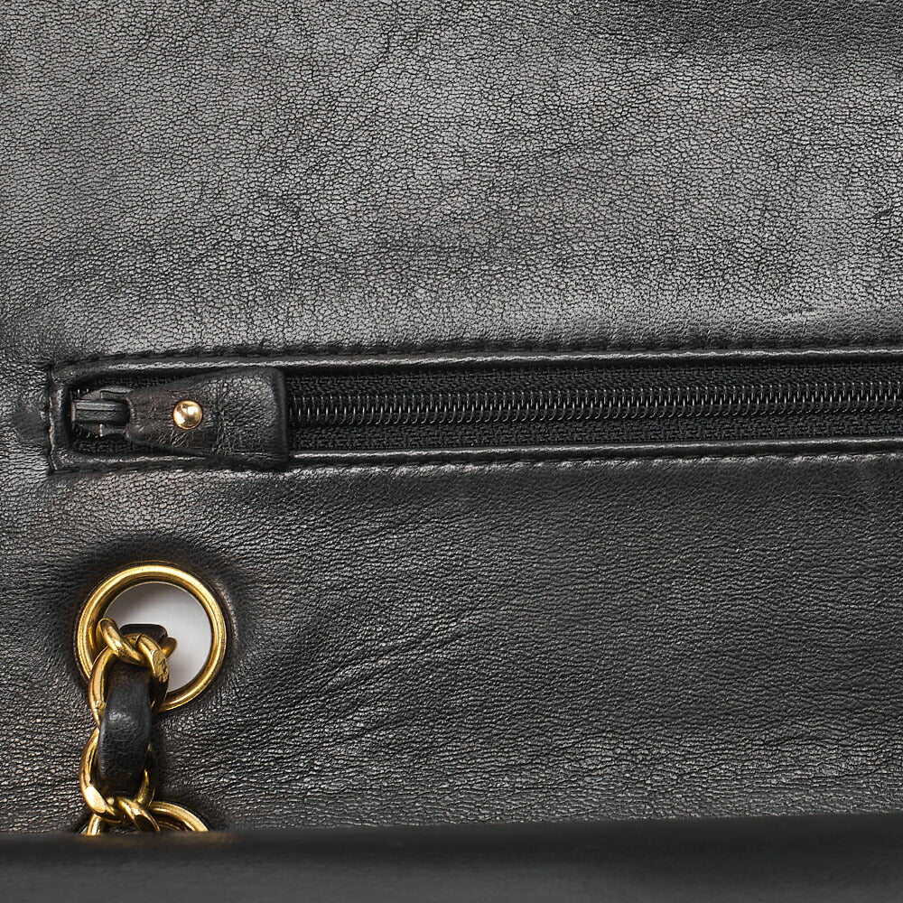 CHANEL Shoulder Bag Matelassé Double Flap 25cm Chain Shoulder Lambskin Black Gold-Tone Hardware, Pre-Owned