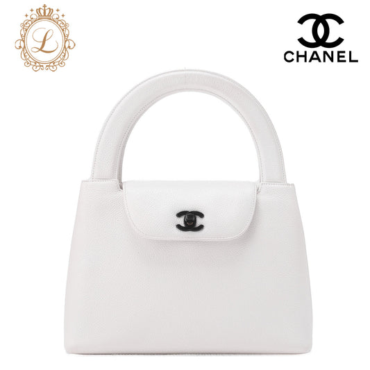 CHANEL Bicolore Handbag Mini Kelly Shape Caviar Skin White Gold-Tone Hardware, Pre-Owned