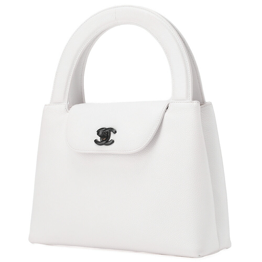 CHANEL Bicolore Handbag Mini Kelly Shape Caviar Skin White Gold-Tone Hardware, Pre-Owned