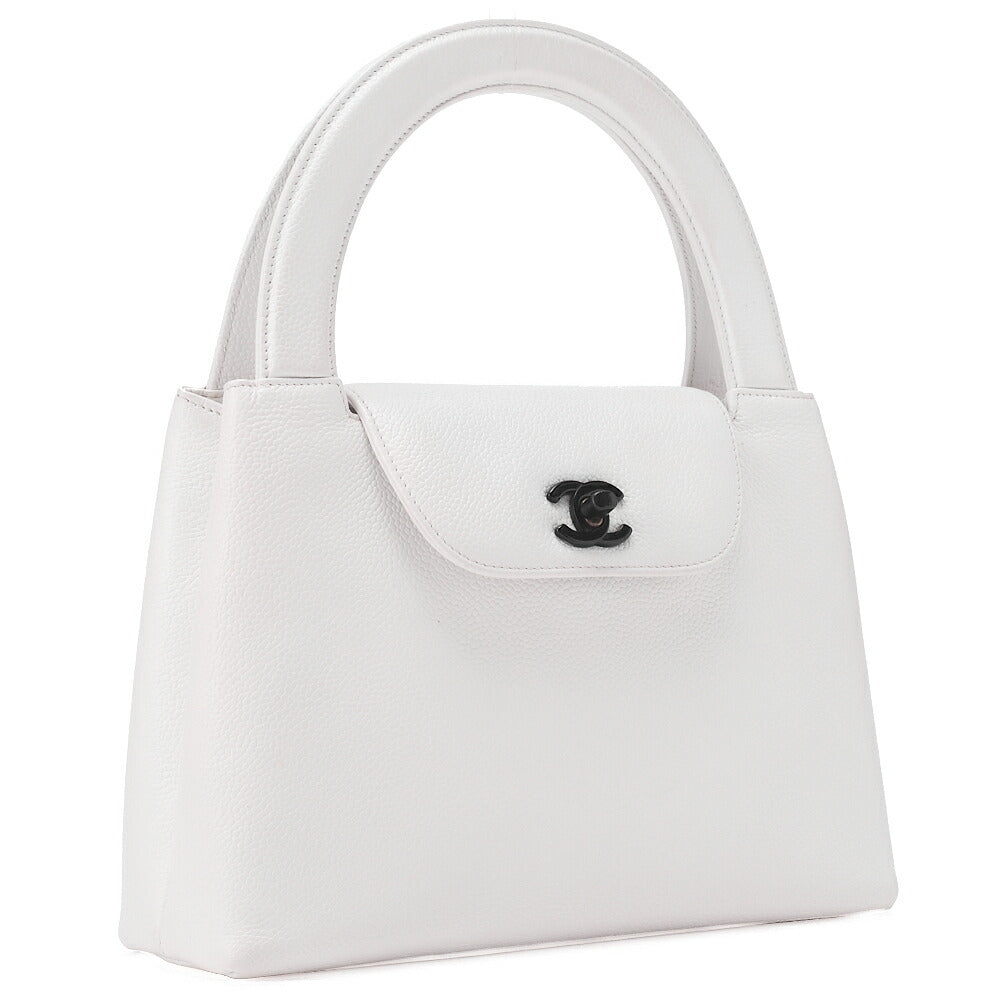 CHANEL Bicolore Handbag Mini Kelly Shape Caviar Skin White Gold-Tone Hardware, Pre-Owned