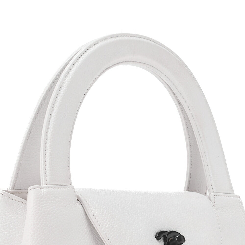 CHANEL Bicolore Handbag Mini Kelly Shape Caviar Skin White Gold-Tone Hardware, Pre-Owned