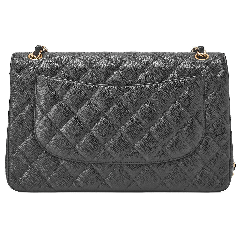 CHANEL Chain Shoulder Bag Deca Matelassé Double Flap 30cm Caviar Skin Black Gold-Tone Hardware, Pre-Owned