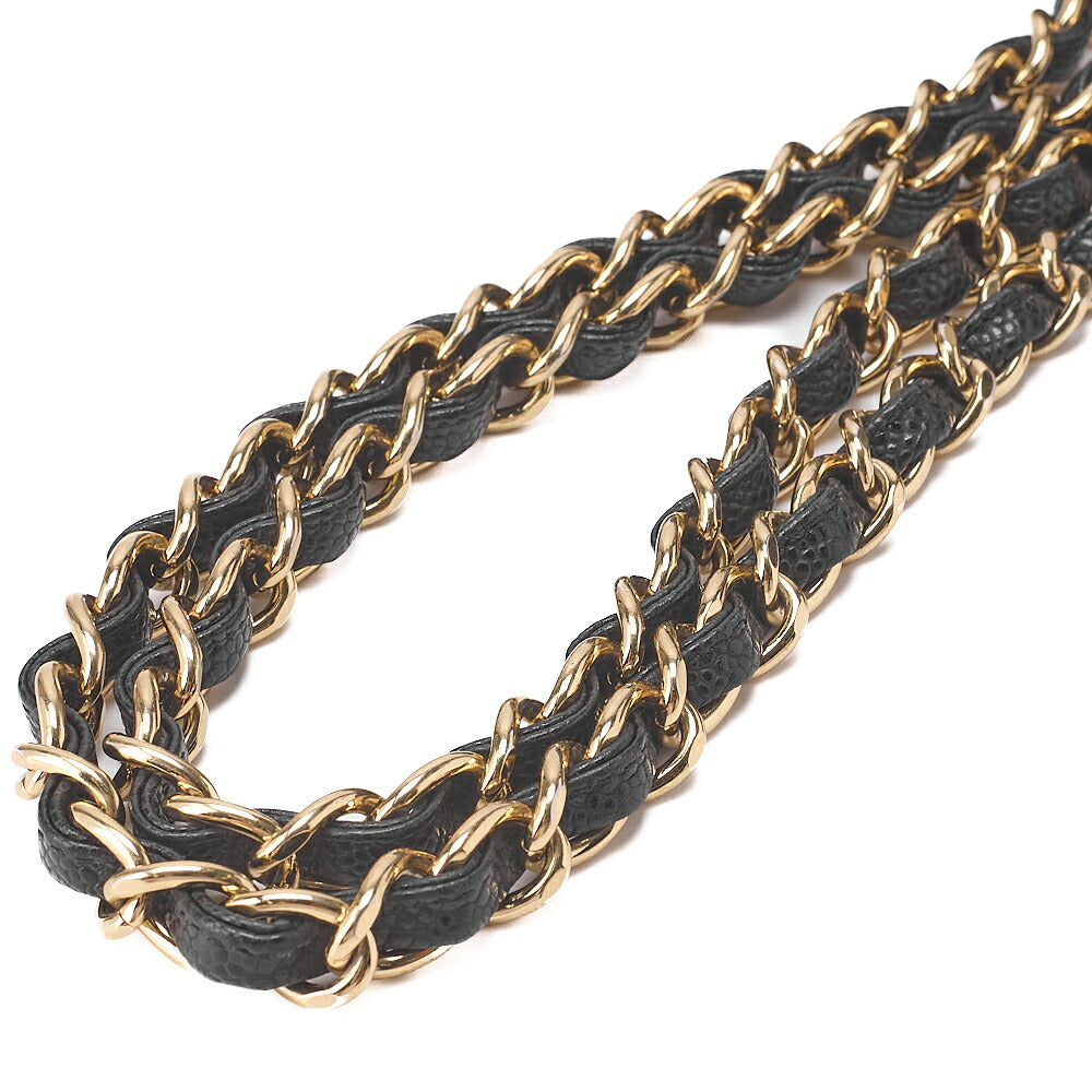 CHANEL Chain Shoulder Bag Deca Matelassé Double Flap 30cm Caviar Skin Black Gold-Tone Hardware, Pre-Owned