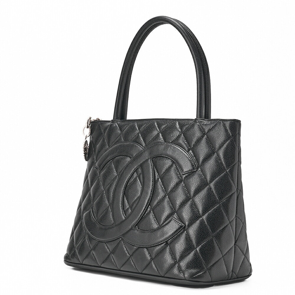 CHANEL Matelassé Reprint Tote Caviar Skin Black Silver-Tone Hardware, Pre-Owned