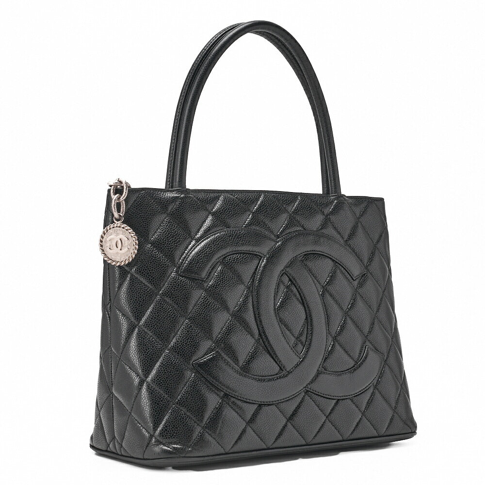 CHANEL Matelassé Reprint Tote Caviar Skin Black Silver-Tone Hardware, Pre-Owned