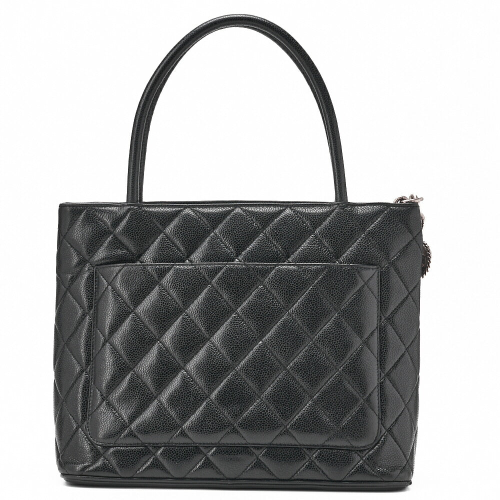 CHANEL Matelassé Reprint Tote Caviar Skin Black Silver-Tone Hardware, Pre-Owned