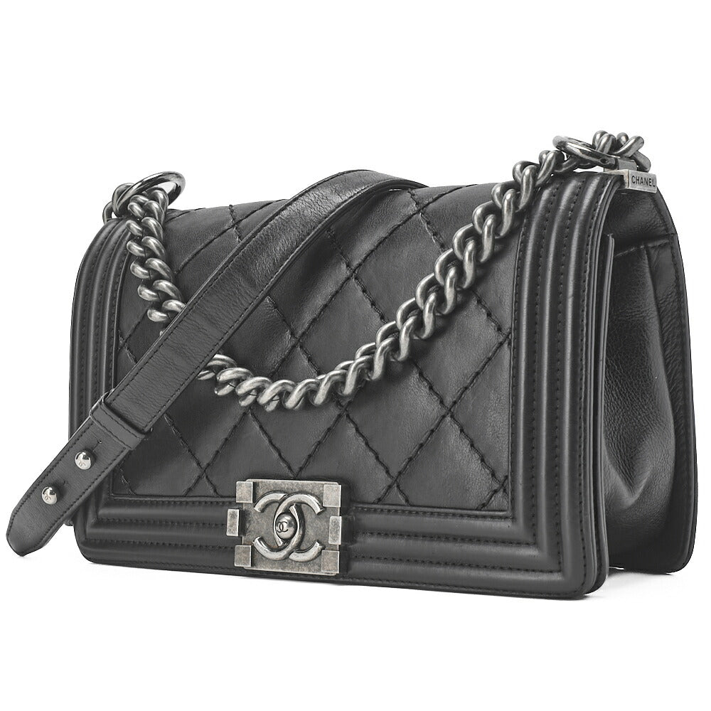 CHANEL Boy Chanel Wild Stitch Chain Shoulder Calfskin Black Silver-Tone Hardware, Pre-Owned