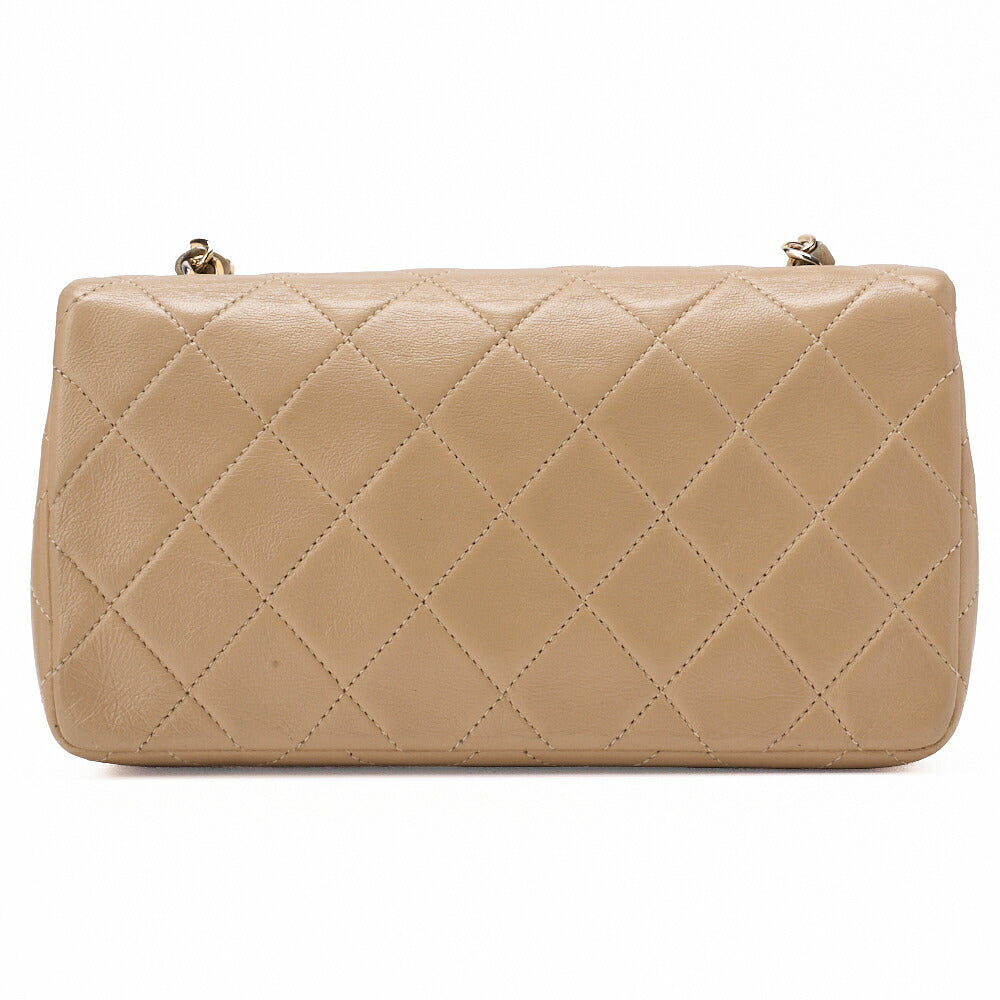 CHANEL Chain Shoulder Bag Mini Matelassé 18cm Lambskin Beige Full Flap Turnlock Gold-Tone Hardware, Pre-Owned