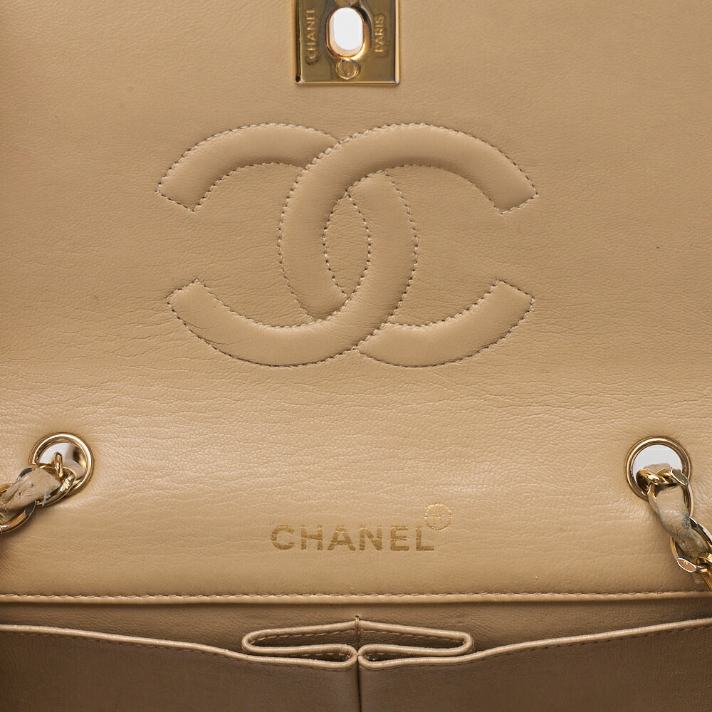 CHANEL Chain Shoulder Bag Mini Matelassé 18cm Lambskin Beige Full Flap Turnlock Gold-Tone Hardware, Pre-Owned