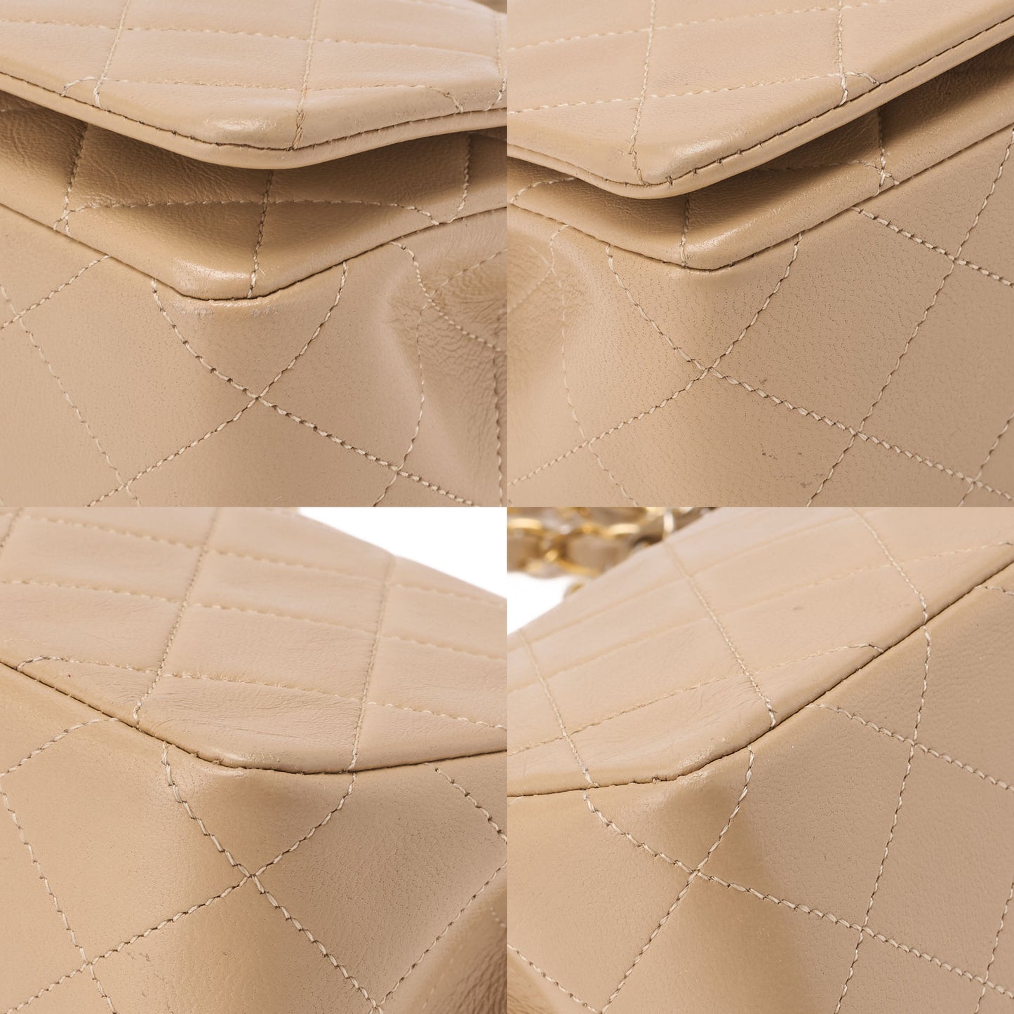 CHANEL Chain Shoulder Bag Mini Matelassé 18cm Lambskin Beige Full Flap Turnlock Gold-Tone Hardware, Pre-Owned