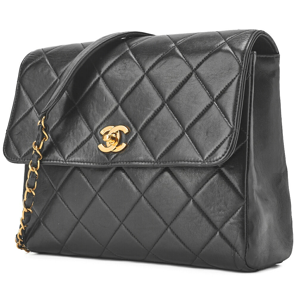 CHANEL Chain Shoulder Bag Matelassé Turnlock Square Lambskin Black Gold-Tone Hardware, Pre-Owned