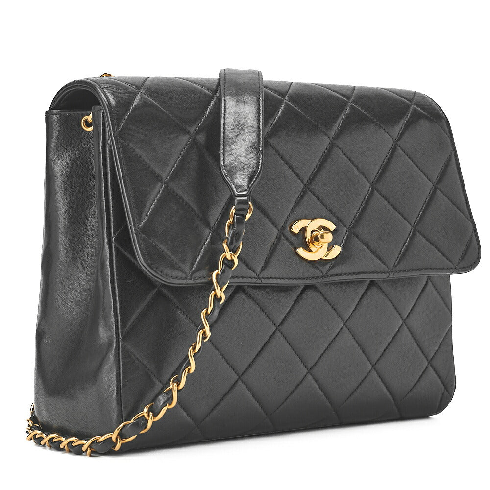 CHANEL Chain Shoulder Bag Matelassé Turnlock Square Lambskin Black Gold-Tone Hardware, Pre-Owned