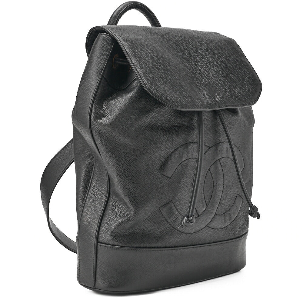 CHANEL One Shoulder Backpack Caviar Skin Big Coco Mark Black Gold-Tone Hardware, Pre-Owned